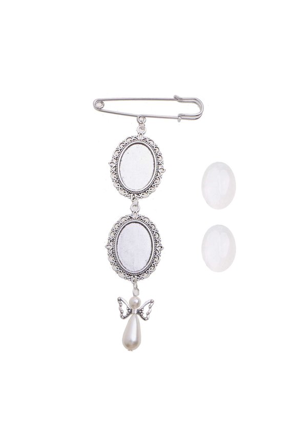 Diy Brooch Wedding Charms Double Lace Frame Oval Glass Cabochon Photo Frame