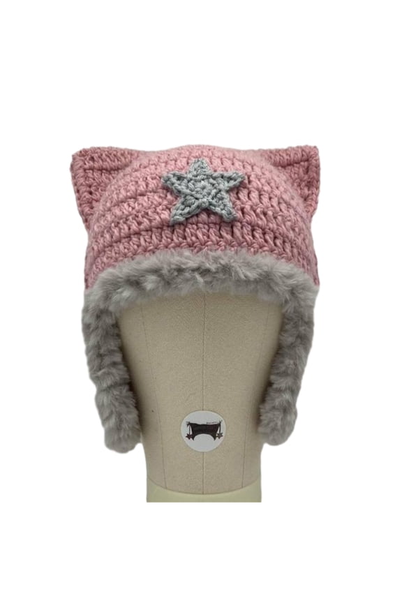 Elastic Windproof Cat Ear Hat Handmade Cat Ear Shape Hat for Adult Teenagers