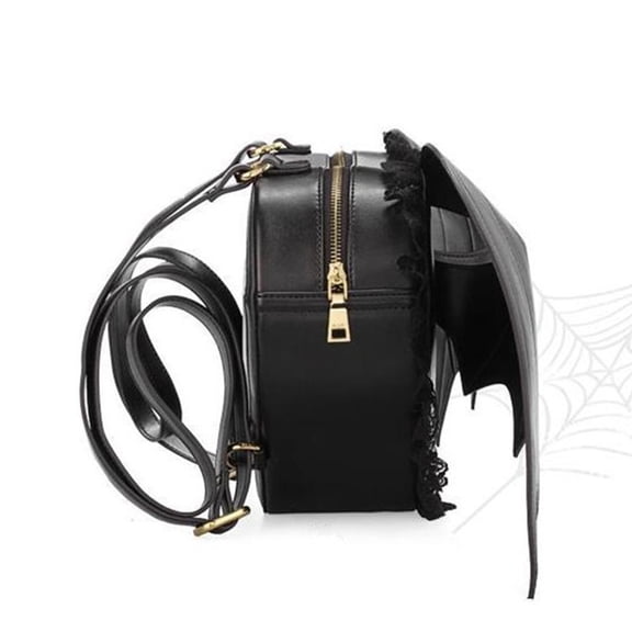 Aellinatey Elegant Bat Wing Lace School Bag PU Rucksack Gothic Dyapack for Social Party