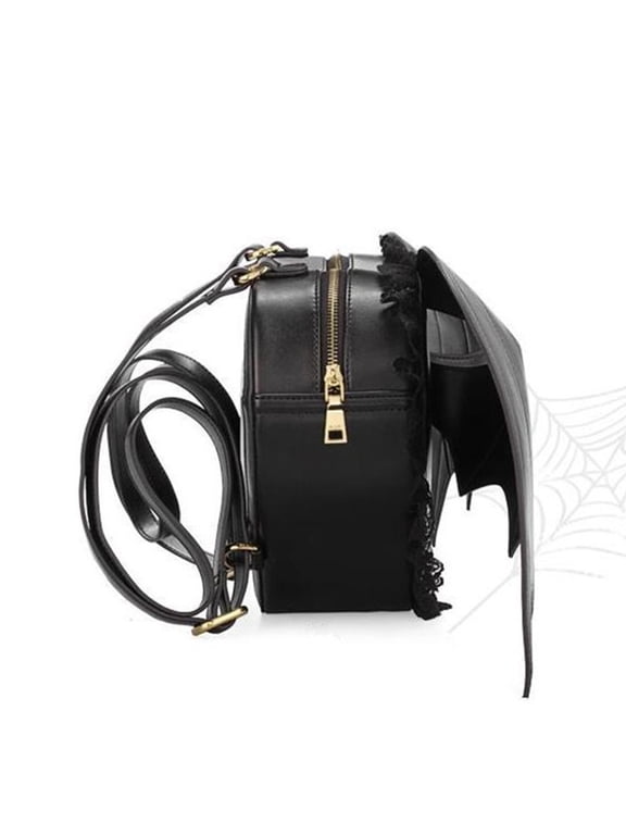 Elegant Bat Wing Lace School Bag PU Rucksack Gothic Dyapack for Social Party