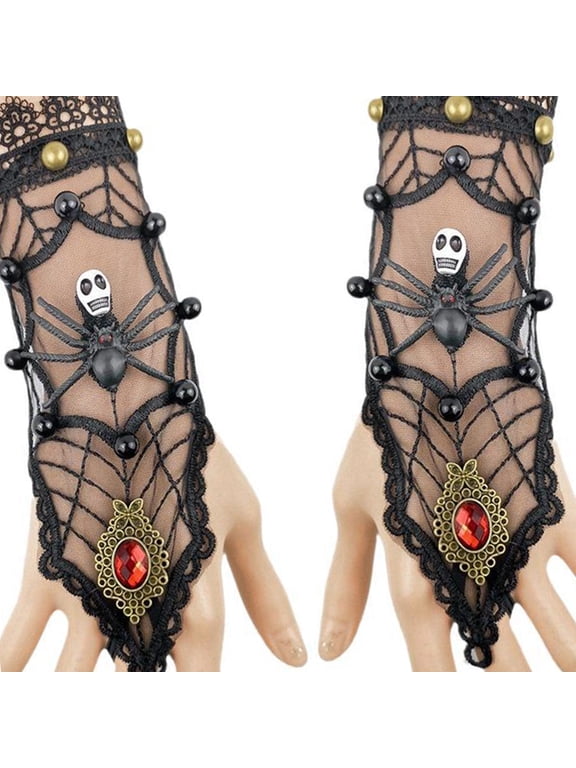 Elegant Black Lace Gloves Stylish Women's Mittens Spiderweb Pattern Gloves