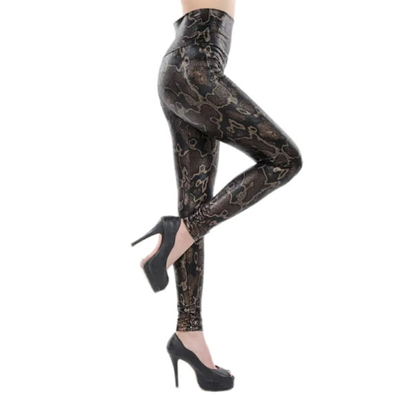 Aellinatey Elegant Cropped Tight Pants with Leopard Snake Pattern Women Leather Leggings
