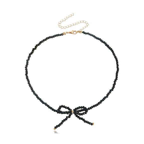 Aellinatey Elegant Crystal Beaded Bowknot Necklace Women Simple Clavicle Chain Choker