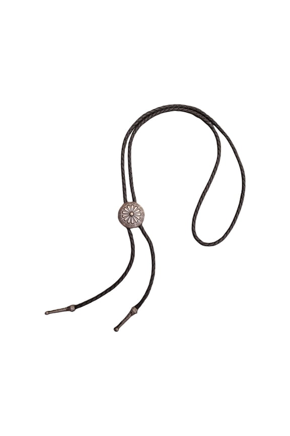 Elegant Leather Bolo Tie with Metal Flower Pendant for Men's Western Necktie