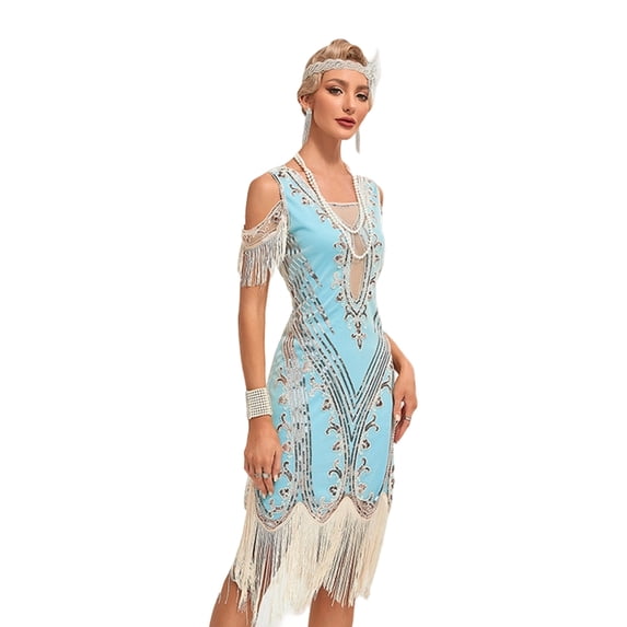 Aellinatey Elegant Sequins Roaring 20s Party Dress Women Fringe Evening Gown for Cocktail