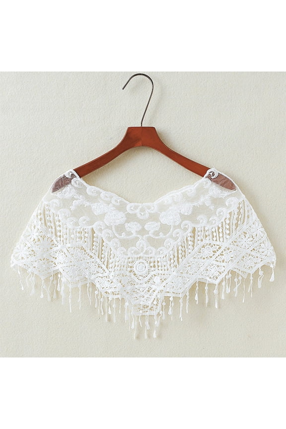Embroidery Floral Lace Shawl Wrap Shrug Mesh Tassel Wedding Capelet Cover Up