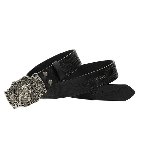 Aellinatey Engraved Longhorn Waist Belts for Jeans Pants Embossed Belt for Men Women