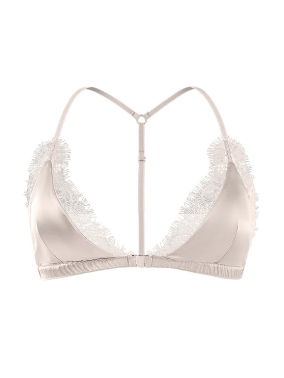 Eyelash Lace Bra Wireless Padded Triangle Bralettes Front Closure Halter Bras