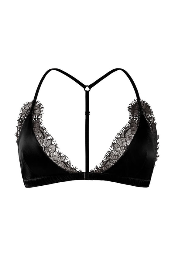 Eyelash Lace Bra Wireless Padded Triangle Bralettes Front Closure Halter Bras