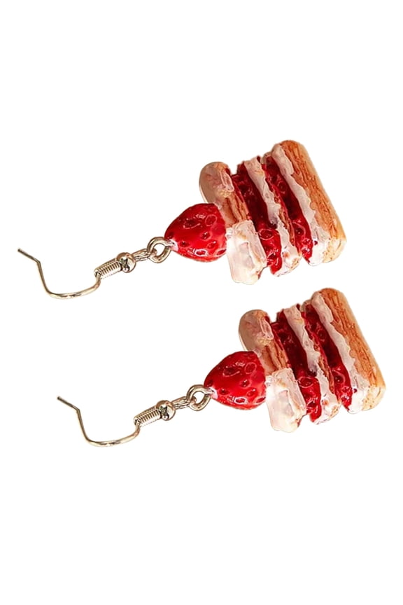 Fashionable Strawberry Cake Earrings Lovely Food Dangle Studs Earring Jewelry