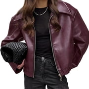 Aellinatey Faux Leather Jackets for Women Cropped Jackets Motorcycle Jackets Gift