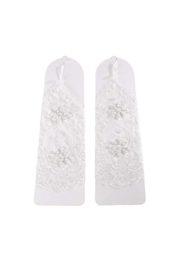 Fingerless Wedding Gloves Embroidery Flower Pearls Gloves For Rings Exchanges
