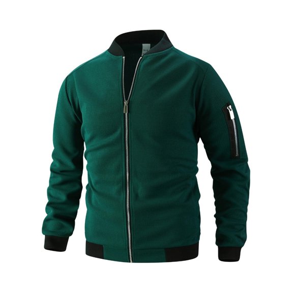 Aellinatey Fleece Bomber Coat Men Waffle Zip Up Varsity Coat Windbreaker Coat Barn Coat Outwear with Pockets