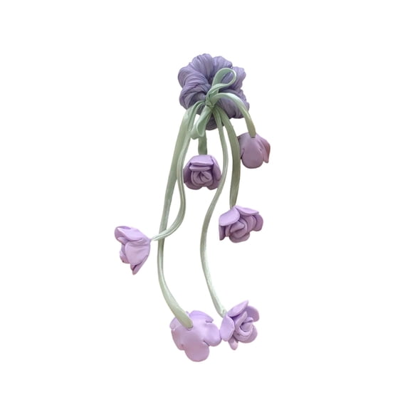 Aellinatey Floral Hair Scrunchie Tulips Floral Sheer Tassels Ribbon Headbands Hair Rope