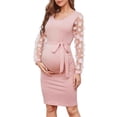thumbnail image 1 of Aellinatey Florals Mesh Long Sleeve Maternity Midi Dress,Summer Maternity Bodycon Dress, 1 of 17