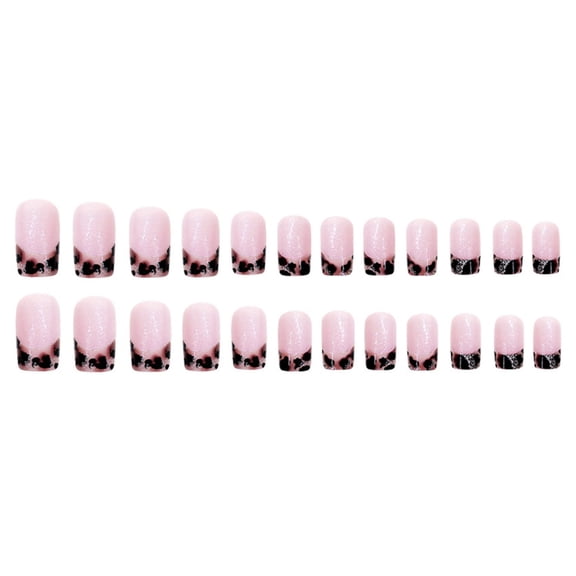 Aellinatey French Leopard Print Press On Nail Square Coffin Nail Medium Designs 24Pcs