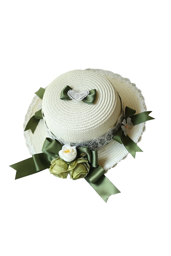 Frenchstyle Lace Bonnet Hat WovenStraw Cap Teens Girl Vintage Summer Headwear