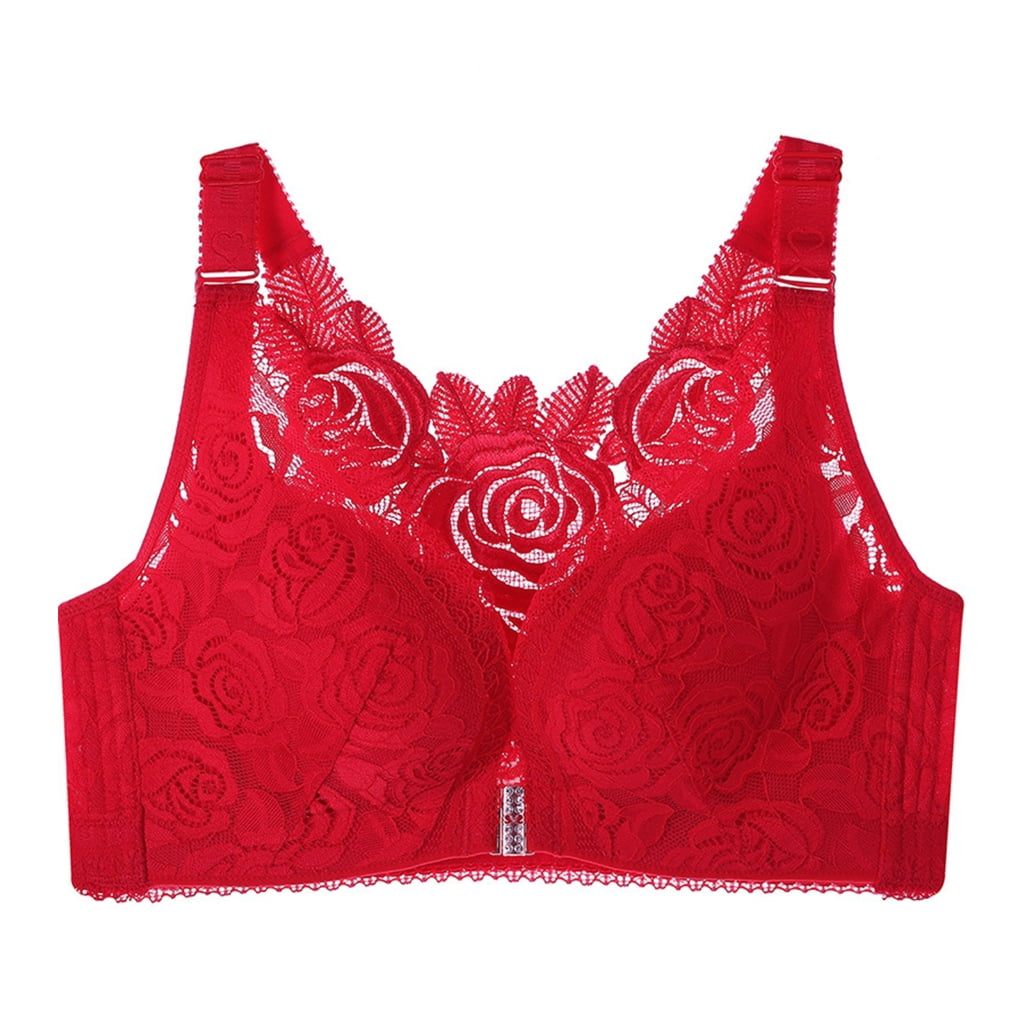 Aellinatey Front Fastening Rose Lace Bra Push Up Comfort Support for ...