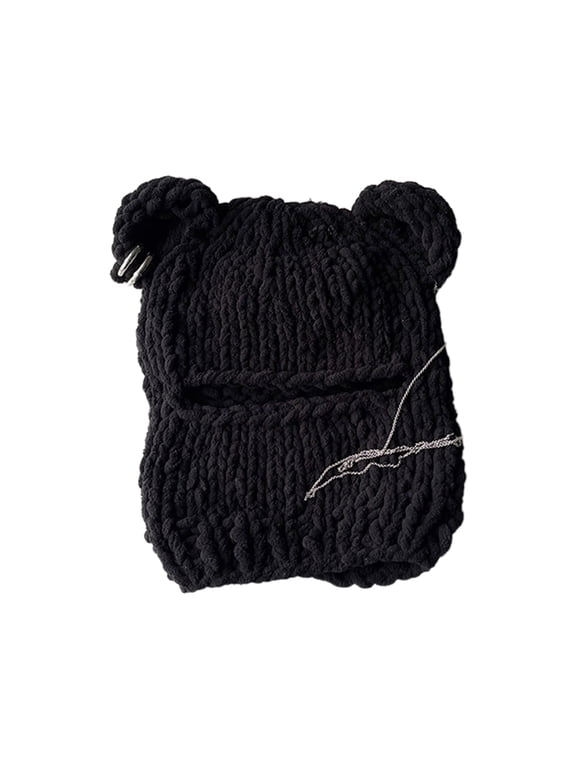 Funny BearEar Hat Plush Balaclava Beanie Hat Women Outdoor Camping Hiking Hat