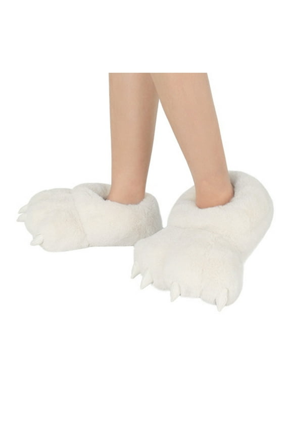 Furry Bear Paw Slippers,Plush Animal Feet Paw Slipper Non-Slip House Shoes