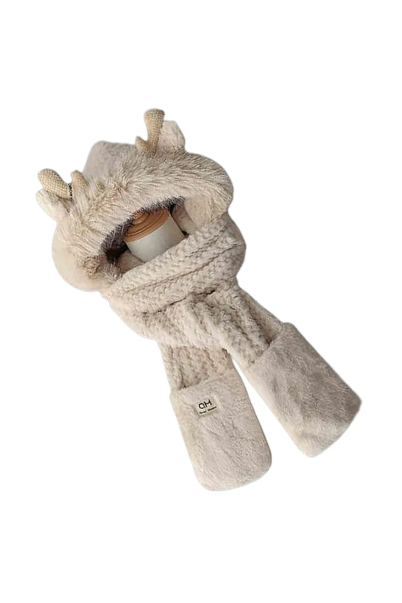 Furry Scarf Head Cover Gloves Set for Women Outdoor Activity Furry Warm Set