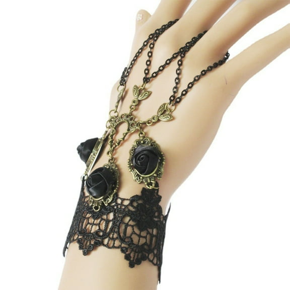 Aellinatey Gothic Lace Bracelets Vintage Hand Chain Jewelry Wristband Steampunk Costume