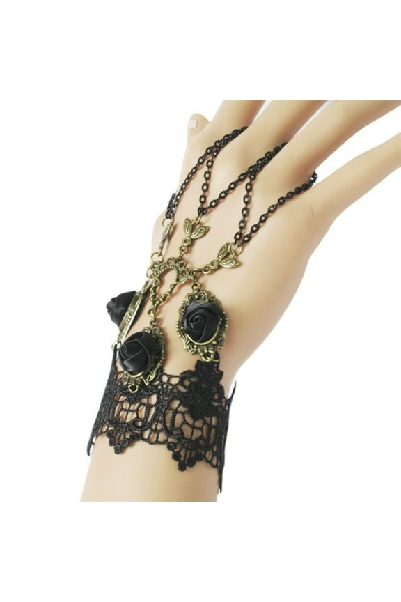 Gothic Lace Bracelets Vintage Hand Chain Jewelry Wristband Steampunk Costume