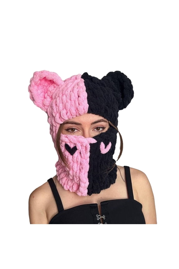 Halloween Funny Knit Hat Beanies Warm Full Face Cover Bear Ears Balaclava Hat
