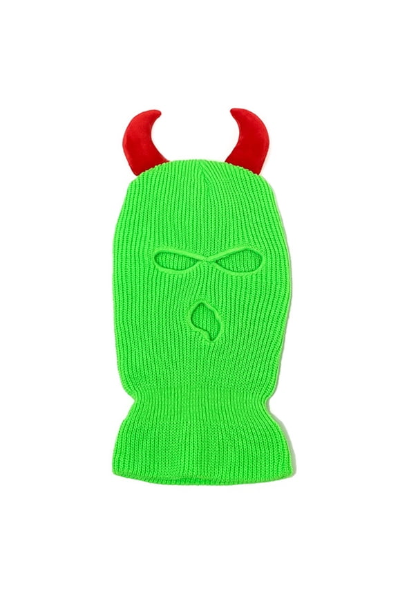 Handcrochet Balaclava Hat Adult Novelty Devil Horn Beanies Hat Women Hooded Hat