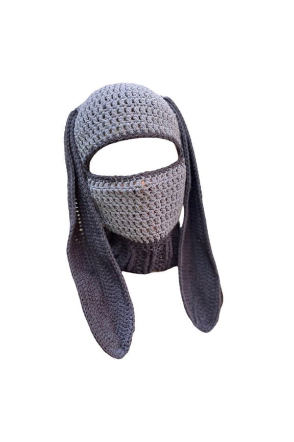 Handmade Rabbit Ear Hat Knit Balaclava Cap Beanie Hat Teens Girl Face Mask Cap