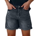 thumbnail image 1 of Aellinatey High Waist Distressed Denims Shorts With Cuffed Detail For Women Casual Wear, 1 of 20