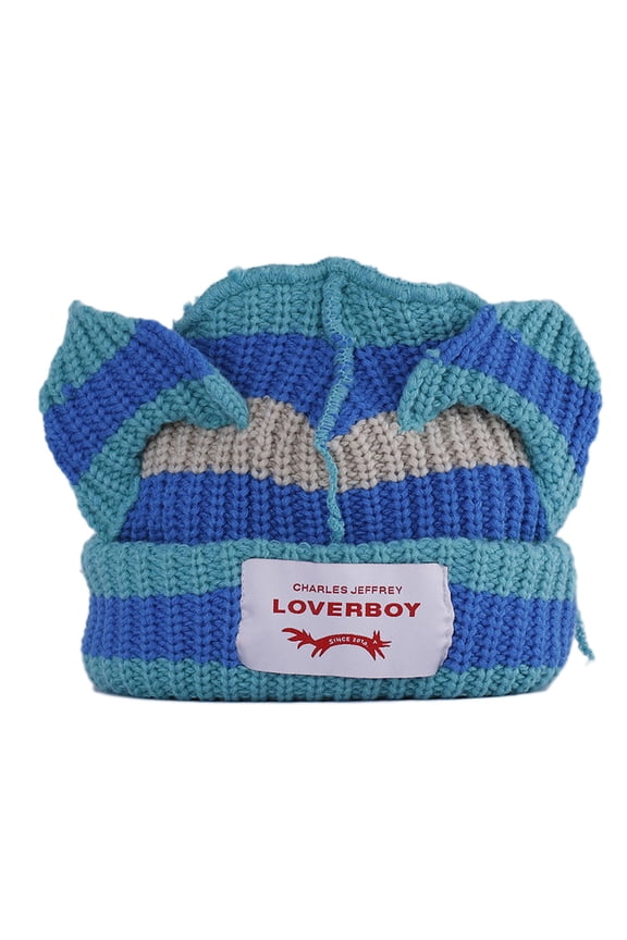 Hip-hop Personality Beanies for Cat Ear Patch Pullover Cap Rolled Ears Knitted H