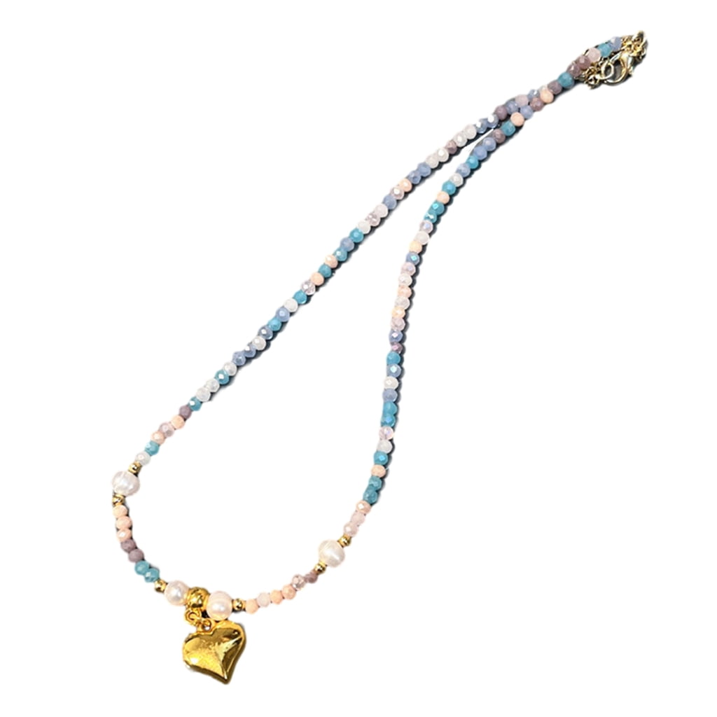 Aellinatey Ink Resin Beaded Necklace Gold Heart Pendant Chain ...
