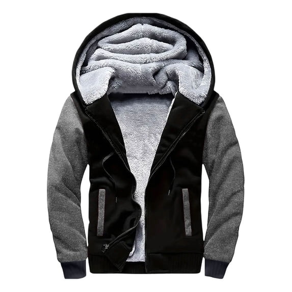 Aellinatey Insulated Men's Fleece Hooded Coat Full Zipper Sweatshirt for Snow Winter Days