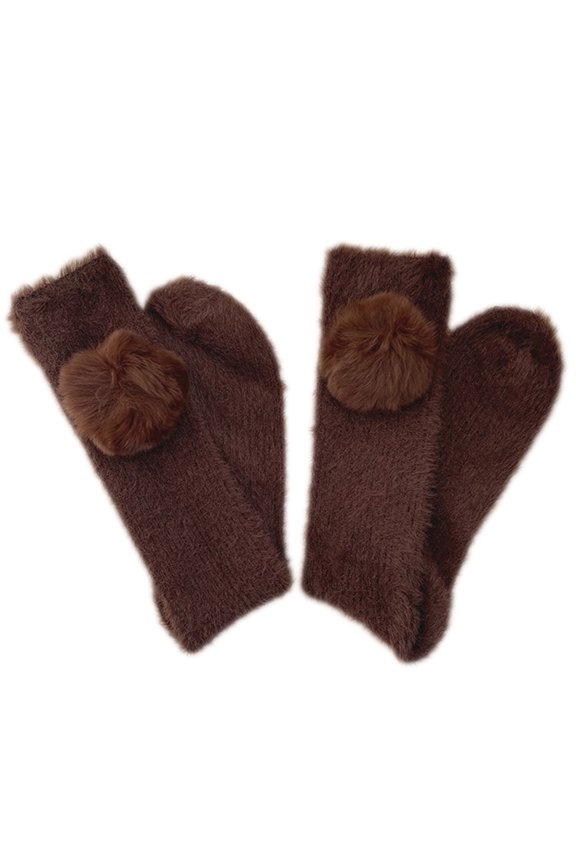 Japanese Style Women Winter Warm Furry Calf Socks Kawaii Cute Plush Round Ball Solid Color Ribbed Fuzzy Christmas Stockings Leg Warmers