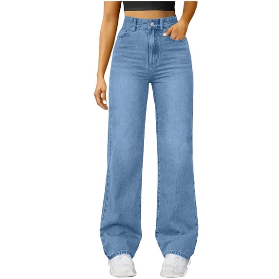 Aellinatey Jeans for Women High Waist Straight Wide Leg Jean Loose Stretchy Baggy Casual Pants with Pocket