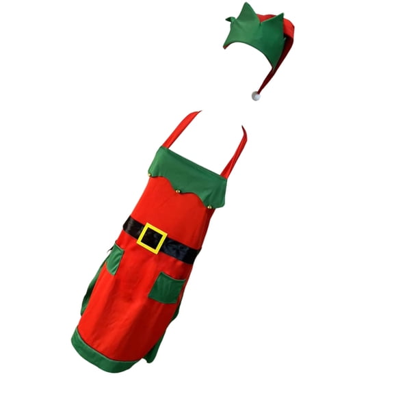 Aellinatey Kitchen Apron Fashion Elf Apron Christmas Apron and Hat Set Cooking Apron