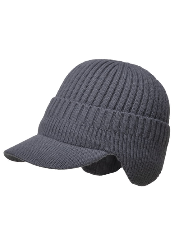 Knitted Earflap Baseball Cap with Velvet Fleece Winter Sports Hat Visor Cap