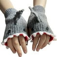 thumbnail image 1 of Aellinatey Knitted Glove Winter Half Finger Mitten Stretchy Cartoon Shark Riding Glove, 1 of 13