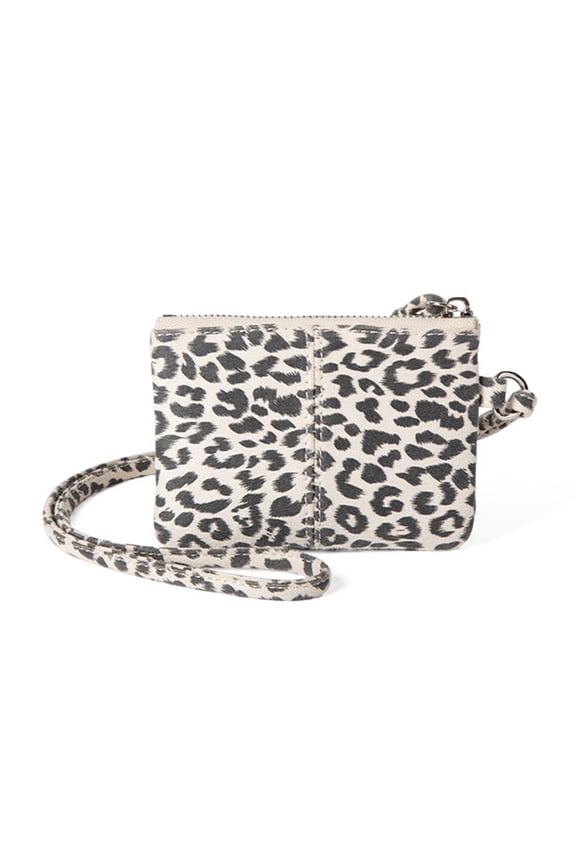 Leopard Print Necklace Wallet ID Holder for Women with Soft Cotton Lanyard