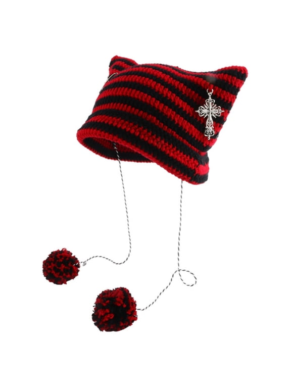 Little Devil Hat Cat Ear Beanie Devil Horn Hat Earflap Beanie Crochet Knit Hat