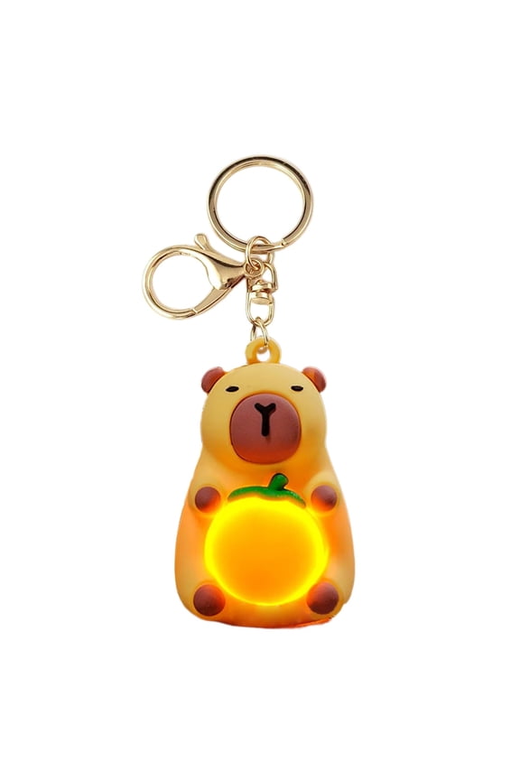 Lovely Capybara Keychain Ornament with Soft Orange Glow Light for Bags and Keys