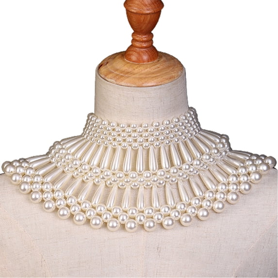 Aellinatey Luxurious Jewelry Bib Choker Necklace Handmade Hollow Out Woven Water Drop Pearl Beaded Layered Body Chain Shawl Collar