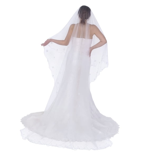 Aellinatey Luxurious Tulle Bridal Veils With 3D Blossoms Pearls Decors For Formal Occasion