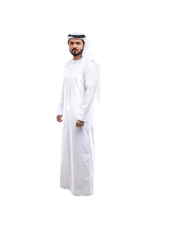 Man Muslims Robe Saudi Arab Thobe Middle East Jubba Thobe Round Neck Kaftan