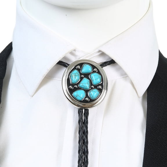 Aellinatey Men Geometric Stone Jewelry Bolo Tie Western Faux Leather Rope Vintage Necktie