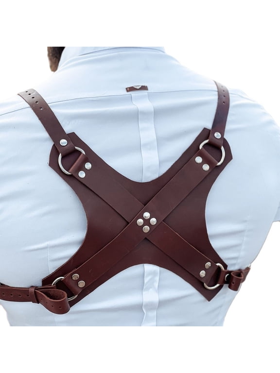 Men Lingerie Belt Harness Men Suspenders Harness, Brown PU Leather Body Harness
