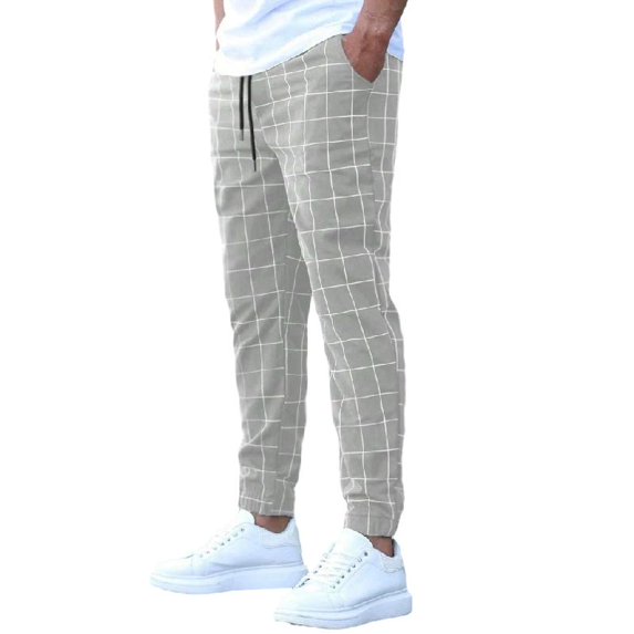 Aellinatey Men Plaids Printed Straight Pants Stretch Trousers Office Working Party Pants