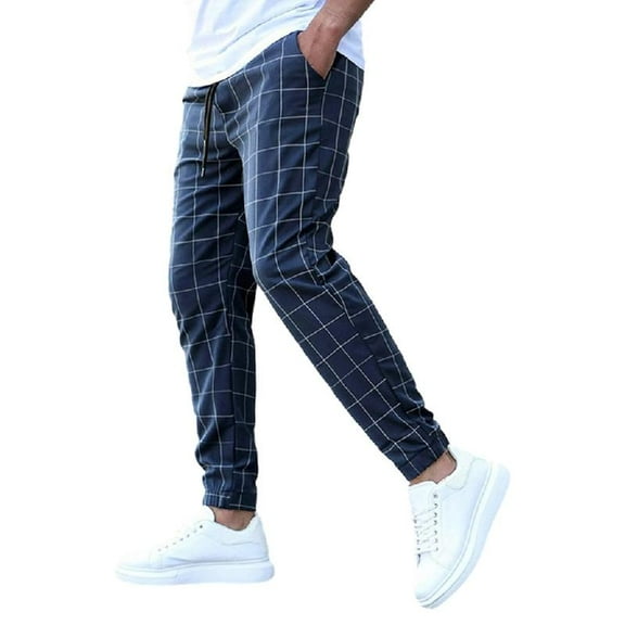 Aellinatey Men Plaids Printed Straight Pants Stretch Trousers Office Working Party Pants