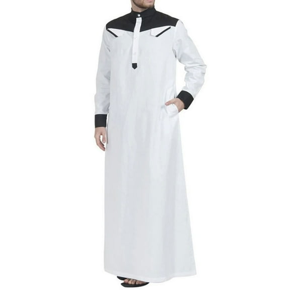 Aellinatey Men Robe with Long Sleeves Traditional Muslim Clothing Middle East Jubba Thobe